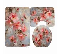 Tappeti Bagno 3 Pezzi Fiori Marroni Rosa Tappeto Doccia Antiscivolo Schiuma Memoria Lavabile Coperchio Igienico Asciugatura Rapida Tappetino Bagno Assorbente 50x80 cm