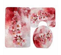 Tappeti Bagno 3 Pezzi Fiori Rosso Rosa Tappeto Doccia Antiscivolo Schiuma Memoria Lavabile Coperchio Igienico Asciugatura Rapida Tappetino Bagno Assorbente 50x80 cm