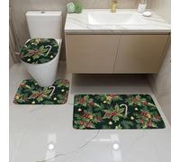 Tappeti Bagno 3 Pezzi Fiori Verdi Di Natale Tappeto Doccia Antiscivolo Schiuma Memoria Lavabile Coperchio Igienico Asciugatura Rapida Tappetino Bagno Assorbente 50x80 cm