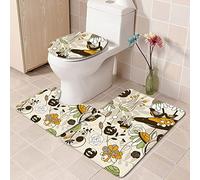 Tappeti Bagno 3 Pezzi Fiori Verdi Gialli Tappeto Doccia Antiscivolo Schiuma Memoria Lavabile Coperchio Igienico Asciugatura Rapida Tappetino Bagno Assorbente 50x80 cm