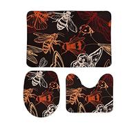 Tappeti Bagno 3 Pezzi Flying Insects Vintage Decoration Comodi Tappetino per WC Pelosi Tappetino a Forma di U per Bagno Docce