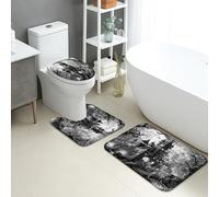 Tappeti Bagno 3 Pezzi,Gothic Black White Haunted House Spooky Lavabili Copertura per WC Traspiranti Tappetino girowater a Forma di U per Bagno WC Vasche