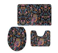 Tappeti Bagno 3 Pezzi Gufo Set Tappetini Bagno Antiscivolo Giro Water O Bidet Un Tappeto Rettangolare Tappeto A Forma Di U E Coperchio Del Wc Lavabile 40X60Cm