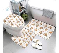 Tappeti Bagno 3 Pezzi,Guinea Pig Birthday Balloon Print Asciugatura Rapida Coperchio del WC Comodi Tappeto a Forma di U per Docce WC Bagno