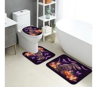 Tappeti Bagno 3 Pezzi,Halloween Dinosaur Skeletons and Pumpkins Spooky Lavabili Copertura per WC Traspiranti Tappeto a Forma di U per Bagno Vasche WC