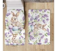 Tappeti Bagno 3 Pezzi Lavanda Viola Carino Tappeto Doccia Antiscivolo Schiuma Memoria Lavabile Coperchio Igienico Asciugatura Rapida Tappetino Bagno Assorbente 50x80 cm