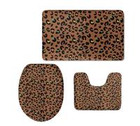 Tappeti Bagno 3 Pezzi Leopardo Marrone Set Tappetini Bagno Antiscivolo Giro Water O Bidet Un Tappeto Rettangolare Tappeto A Forma Di U E Coperchio Del Wc Lavabile 40X60Cm