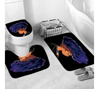 Tappeti Bagno 3 Pezzi Persone Nere Set Tappetini Bagno Antiscivolo Giro Water O Bidet Un Tappeto Rettangolare Tappeto A Forma Di U E Coperchio Del Wc Lavabile 50X80Cm
