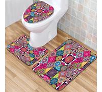 Tappeti Bagno 3 Pezzi Rosa Granny Piazze Set Tappetini Bagno Antiscivolo Giro Water O Bidet Un Tappeto Rettangolare Tappeto A Forma Di U E Coperchio Del Wc Lavabile