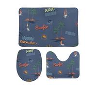 Tappeti Bagno 3 Pezzi Summer Island Wave Elements Dark Ocean Blue Pelosi Tappetino per WC Comodi Tappeto a Forma di U per Vasche WC
