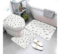 Tappeti Bagno 3 Pezzi,Vintage Paper Airplane Print Antiscivolo Tappetini Per WC Asciugatura Rapida Tappeto a Forma di U per Bagno WC Docce
