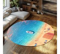 Tappeti circolari per paesaggi balneari 90 cm Vacanze Ingresso oceano blu Tappeto rotondo sottile pieghevole antiscivolo per soggiorno sotto la decorazione del tavolo