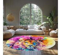 Tappeti colorati con graffiti a forma di leone Tappeti decorativi per la fauna selvatica per camera da letto Sala da pranzo Agriturismo Ufficio Palestra Home Decor 183cm(Rotondo)