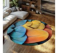 Tappeti colorati di piume di pappagallo rotonde 100cm - Boho lavabile a pelo basso cerchio tappeto blu giallo arancione stampa per la decorazione domestica dormitorio corridoio