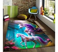 Tappeti con Stampa 3D di Unicorni per Bambini Camera da Letto Corridoio Sala da Pranzo Tappetino Gioco Gattonamento Antiscivolo per Bambini,Rosa Viola Giallo Soggiorno Rugs (Multi 3,140x200 cm)