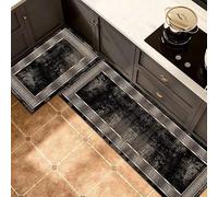 Tappeti Cucina，Set Di 2 Tappeti Da Cucina Impermeabili E Resistenti, Un Tappeto Rettangolare Lungo E Uno Rettangolare Corto, Con Bordo Geometrico, Tappetini Antiscivolo Assorbenti E Lavabili Per La