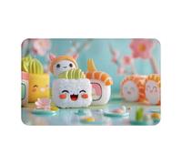 Tappeti da bagno antiscivolo lavabili, tappetini da cucina per pavimenti, tappeti per ingresso interni, personaggi kawaii sushi delizia lavanderia stanza bagno porta tappeto con retro in gomma 50,8 x