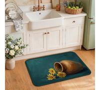 Tappeti da cucina fantasiosi con gatto e crisantemo arte floreale 50,8 x | Margherite gialle, tappeti da cucina, vasi di argilla rustica, decorazione della fattoria, arte fantasiosa