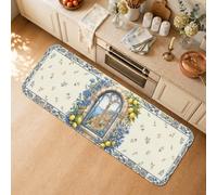 Tappeti da cucina floreali mediterranei limone e ortensia 40,6 x 119,4 cm | Accenti floreali di ortensia, tappeti runner da cucina, motivi per finestre di villa italiana, decorazione della cucina della