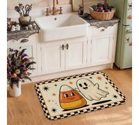 Tappeti da cucina retrò per Halloween Candy Corn Ghost Decor 50 x 78 cm | Bordo a scacchiera, tappeti per pavimento cucina, motivi stelle, estetica retrò, decorazione per pavimenti stagionali