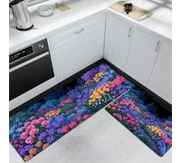 Tappeti Da Cucina Tulipani Rose Iris Set Di 2 Tappeti E Stuoie per Lavanderia Da Un Giardino Da Sogno In Stile Fiabesco Set Di Tappetini per Corridoio Antiscivolo Tappetini, 45x75cm+45x150cm