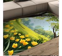 Tappeti da prato primaverile Albero verde Fiori gialli Tappeto per pavimento per soggiorno Camera da letto Sala da gioco sotto il tavolo Accogliente pelo basso Lavabile 180x240cm