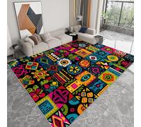 Tappeti da Soggiorno Elegante Tappeto Antiscivolo Lavabile 140 x 200 cm, Motivi Geometrici Dei Simboli Dell'Arte Africana Tappeti Rettangolari a Pelo Corto per Camera da Letto e Sala da Pranzo, Colore
