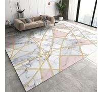 Tappeti di lusso leggeri con linee geometriche astratte color oro pastello per soggiorno, tappeto in marmo grigio 5x7, tappeto lavabile a pelo corto antiscivolo e facile da pulire per camera da letto,