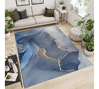 Tappeti di Zona a Oro Blu Astratto Moderno, Tappeto di Lavabile in lavatrice di Marmo Irregolare Lusso Chiaro, Passatoia di Resistente All’Usura - per Pavimenti per Corridoi e Scale 100 x 150 cm