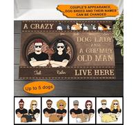 Tappeti D'Ingresso Lavabile Zerbino Di Benvenuto Antiscivolo Tappetini Porta Dingresso Per Interno Terrazzo Camera Letto 40X60Cm Qui Vivono Una Pazza Amante Dei Cani E Un Vecchio Scontroso