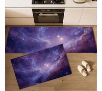 Tappeti E Tappetini Da Cucina Cielo Stellato 3D Nebulose Viola Intenso, 2 Pezzi, Lavabile Antiscivolo Anti-Affaticamento, Tappetino Da Cucina Universo Misterioso Per Lavello Ufficio, 44X75+44X120Cm