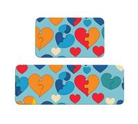 Tappeti e tappetini da cucina lavabili antiscivolo, set di 2 tappetini assorbenti da cucina - con stampa a forma di cuore e pezzi di puzzle per la consapevolezza dell'autismo