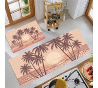 Tappeti E Tappetini Da Cucina Palme Tropicali Sulla Spiaggia Marrone, 2 Pezzi, Lavabile Antiscivolo Anti-Affaticamento, Tappetino Da Cucina Poster Di Vacanza Per Lavello Ufficio, 43X75+43X150Cm