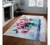 Tappeti floreali romantici Tappeto sottile con stampa di vasi rosa impressionisti per camera da letto soggiorno ingresso sala giochi accogliente lavabile antiscivolo 180x240cm