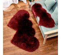 Tappeti in pelliccia a forma di cuore rosso for camera da letto, estetici, piccoli, in finta pelle di pecora, lavabili for sedie, 35x70 cm/13,8x27,5 pollici(Claret,Double heart 90x180cm/35.4x70.7in)