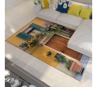 Tappeti lavabili in stile nordico Accogliente moquette floreale per pavimenti con motivo a porta per soggiorno Camera da letto Appartamento Home Office Interno Antiscivolo Giallo 180x270cm