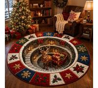 Tappeti Natalizi 3D Rotondo Patchwork Zerbino Natalizio Babbo Natale | Tappeto Natalizio 3D E Tappeto 3D Babbo Natale Tra I Tappeti Natalizi Tradizionali
