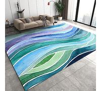 Tappeti nordici semplici, Tappeto con Stampa a Linee Irregolari sfumate Blu Verde Viola Acquerello, per Divano, Soggiorno, Camera da Letto, Arredamento per la casa, 5 x 7 Piedi