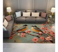 Tappeti orientali retrò fiori di pesco uccelli su rami di fiori modello moquette antiscivolo a pelo basso per la camera da letto della scuola materna soggiorno 200x300cm
