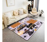 Tappeti per area di Halloween, tappeto antiscivolo con zucca, fantasma, gatto, ragno, corvo, pipistrello, tappetino per interni, tappeto per ingresso, griglia a righe viola, decorazione per casa