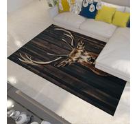 Tappeti per aree con stampa di teste di cervo della fauna selvatica Struttura in legno scuro Tappeto rustico per cabina tappeto a pelo corto lavabile antiscivolo per cucina di fattoria 150x210cm