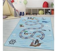 Tappeti per bambini, tappeto da gioco con numeri e design pirata, lavabile, adatto per ragazzi e ragazze, per cameretta, stanza dei giochi Misurare: 100 x 150 cm Colore: Blu-2