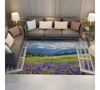 Tappeti per interni ed esterni Paesaggio montano Viola Iris Field Print Tappeto sottile antiscivolo per soggiorno Camera da letto Balcone Corridoio Ufficio 180x250cm
