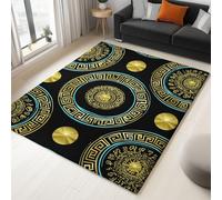 Tappeti per la camera da letto 60 x 110 cm Tappeto di flanella da Cerchio Greco Astratto Lavabile in lavatrice, decorazione per bambini e adolescenti per soggiorno, sala da pranzo, Nero Oro