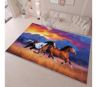 Tappeti per la camera da letto 80 x 150 cm Tappeto di flanella da Animali Della Natura Cavalli Selvaggi Lavabile in lavatrice, decorazione per bambini e adolescenti per soggiorno, Colore Arancione