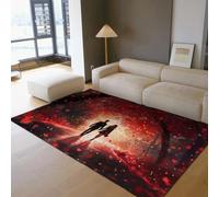 Tappeti per la coppia romantica 60 x 100 cm - Uomo e donna che camminano nella foresta Motivo a pelo basso Moquette a pelo basso Petali cuore rosso Arredamento del pavimento della camera da letto