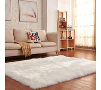 Tappeti Quadrati in Pelliccia Sintetica Soffice, Tappeto di Lana, Tappeti Antiscivolo Soffici Tappeti Shaggy, per Soggiorno Camera da Letto,Bianca,80x120cm