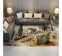 Tappeti retrò per aree lavabili a pelo basso Alberi di ulivo e cipresso Tappeti Atene rovine della città antica moquette antiscivolo per camera da letto soggiorno home office 150x240cm