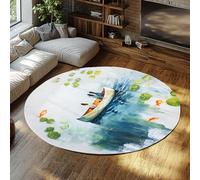 Tappeti rotondi astratti moderni - barca sull'acqua tappeti antiscivolo zerbino bianco blu per ingresso sala studio soggiorno sala da pranzo 120cm