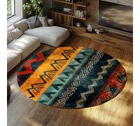 Tappeti Rotondi Astratti Moderni - Boho African Adinkra Symbol Tappeto Lavabile Morbido a Pelo Basso per Sala Da Pranzo Bagno Aula Sala Conferenze 90cm